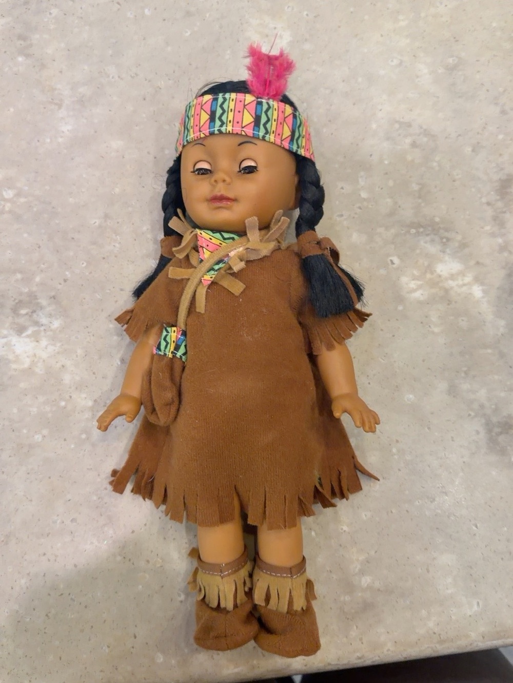 Brown Native-Inspired Kids Doll with Colorful Headband